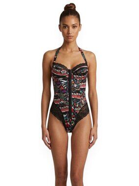 Nicole Miller Lingerie Vintage Christmas Holiday Teddy Bodysuit Silk NWT New 36B